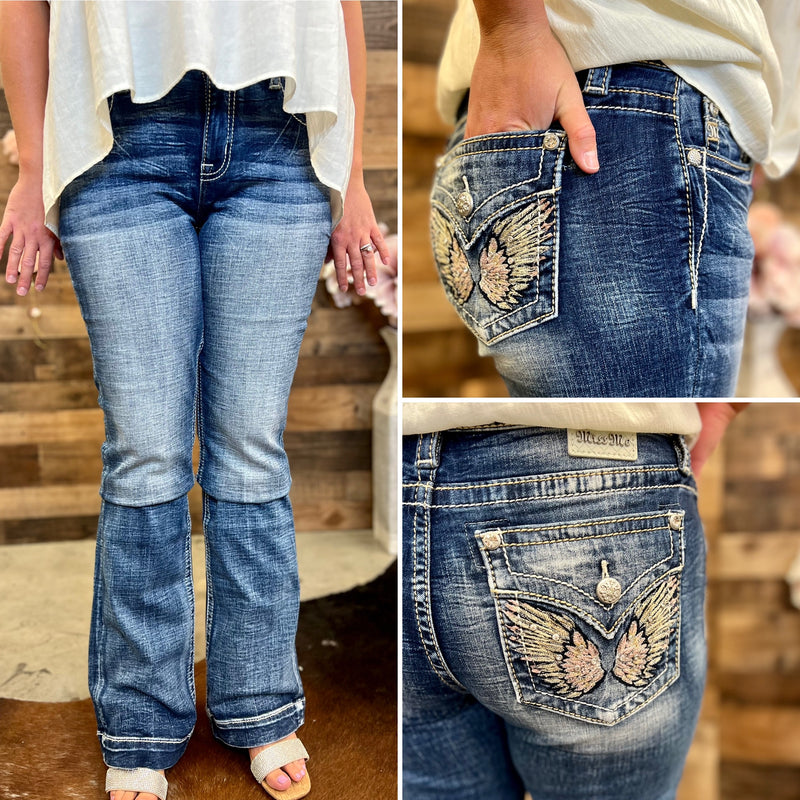 Miss Me Feather & Floral Bootcut Jeans