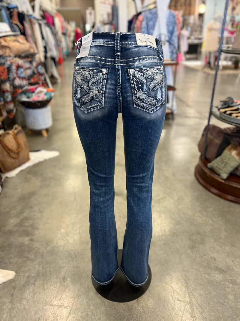 Miss Me Feather Floral Bootcut Jeans