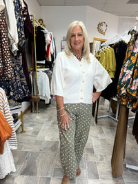 Olive Polka Dot Barrel Pants