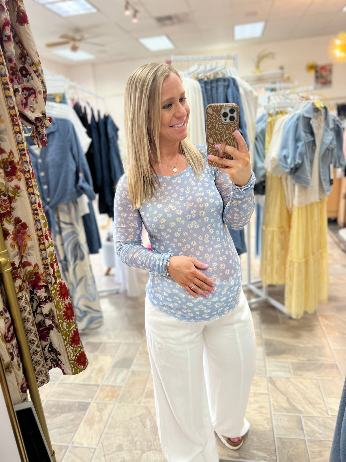 Blue Daisy Mesh Top