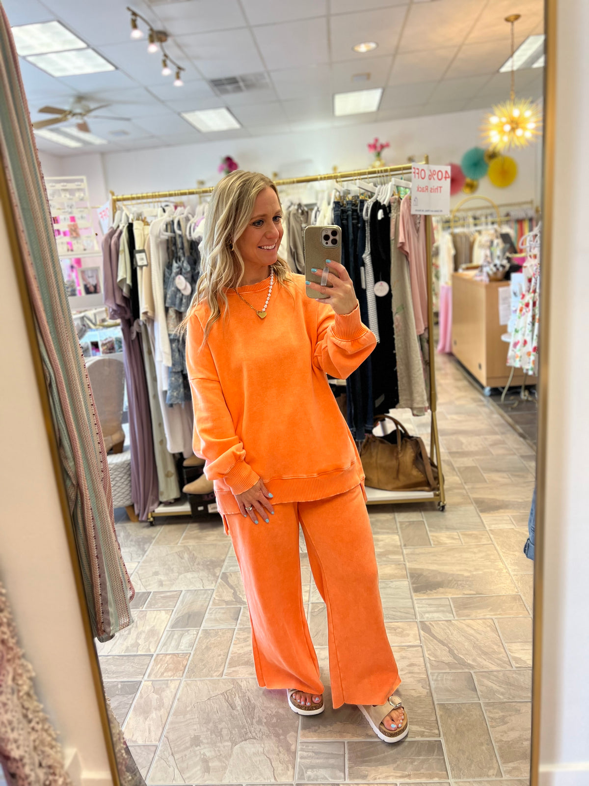 Acid Wash Palazzo Pant - Orange