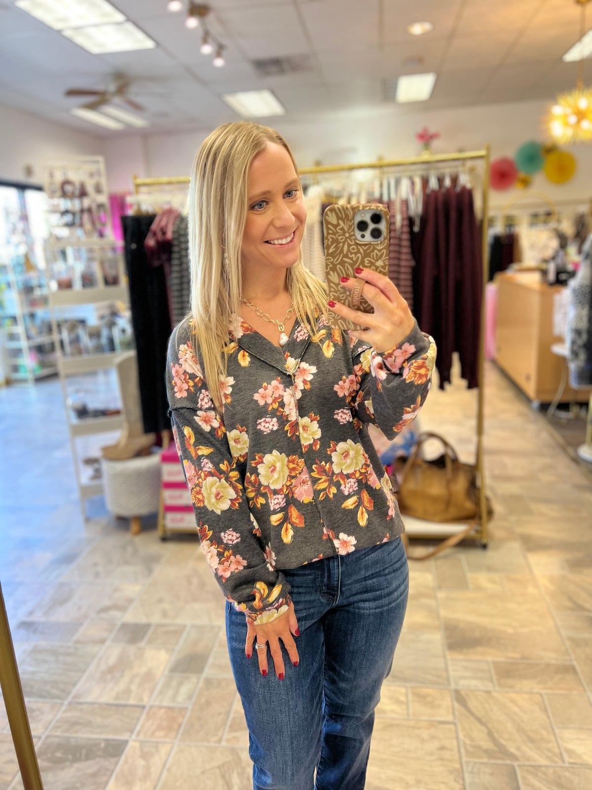 Charcoal Floral Top