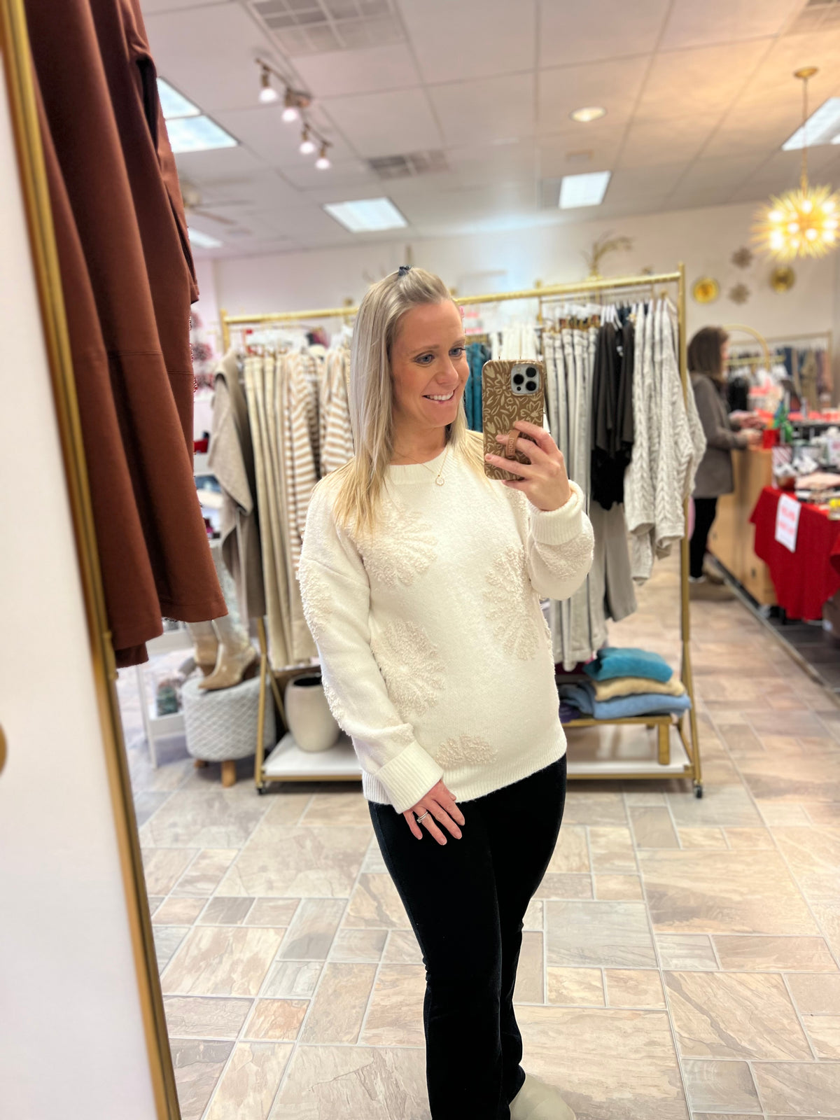 Ivory/Oat Floral Sweater