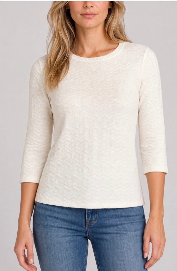 LIVERPOOL 3/4 Sleeve Knit Top W/ Rib Trim - French Vanilla