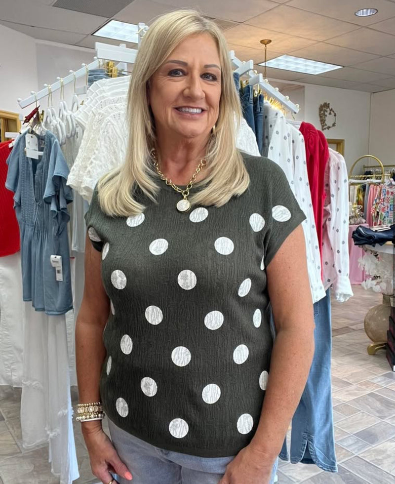 Olive Polka Dot Top