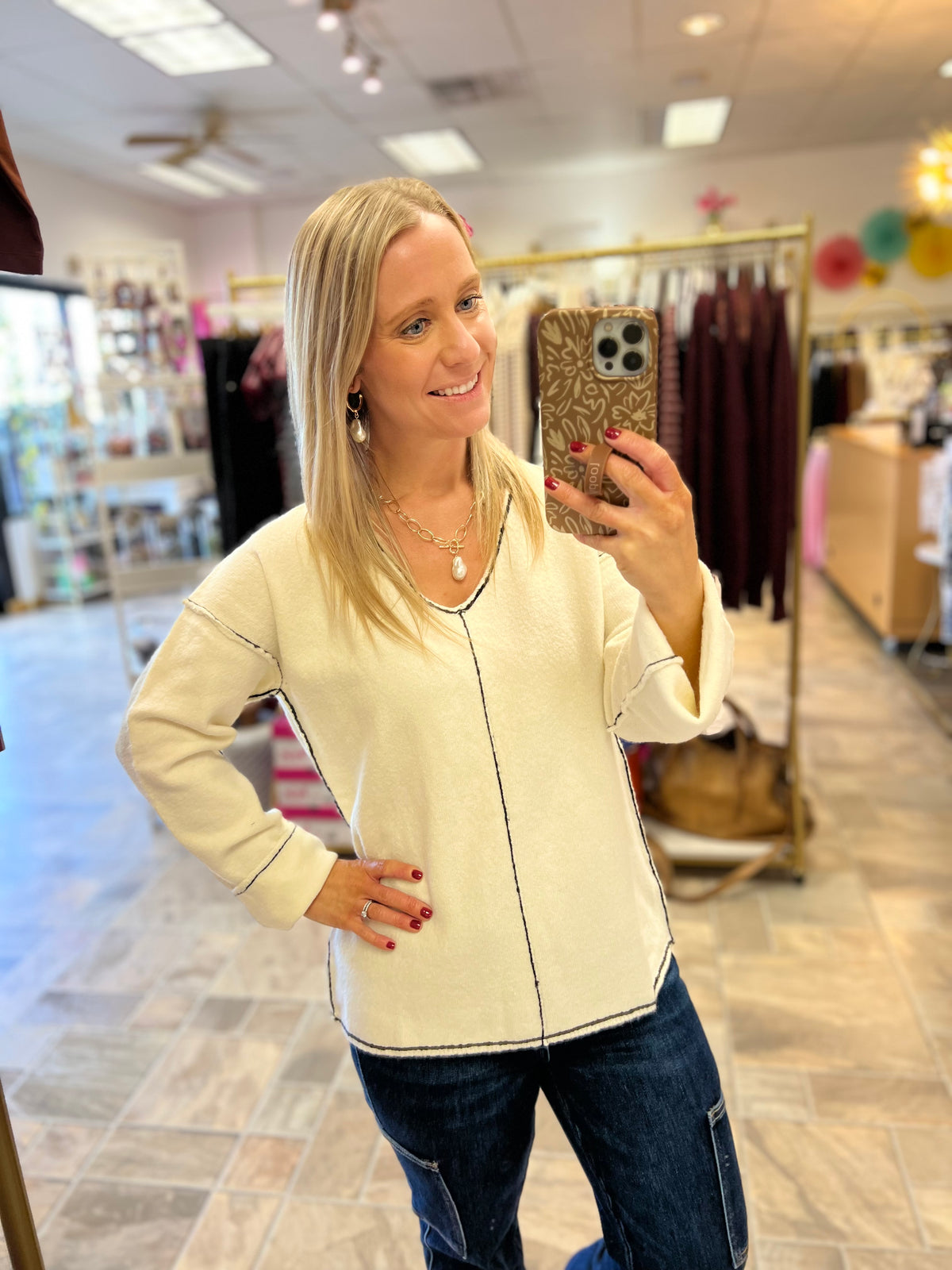 White With Black Trim Sweater