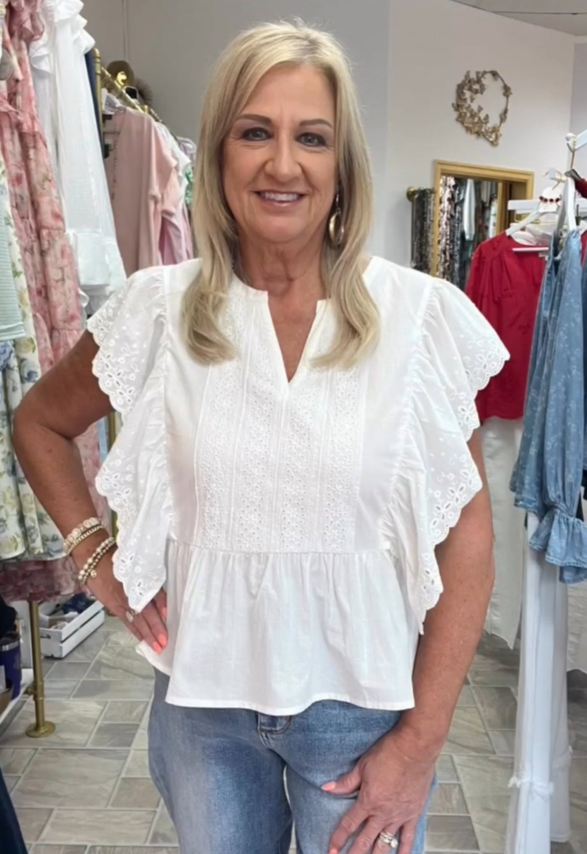 Eyelet Poplin Blouse - Off-White