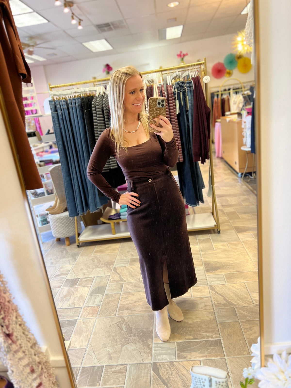 Corduroy Midi Skirt - Chocolate