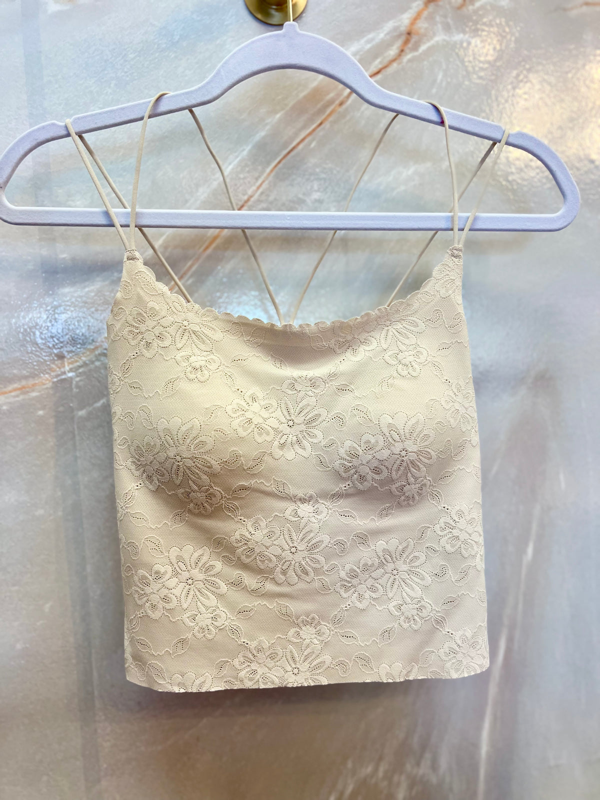 Floral Lace Bralette Cami - Nude