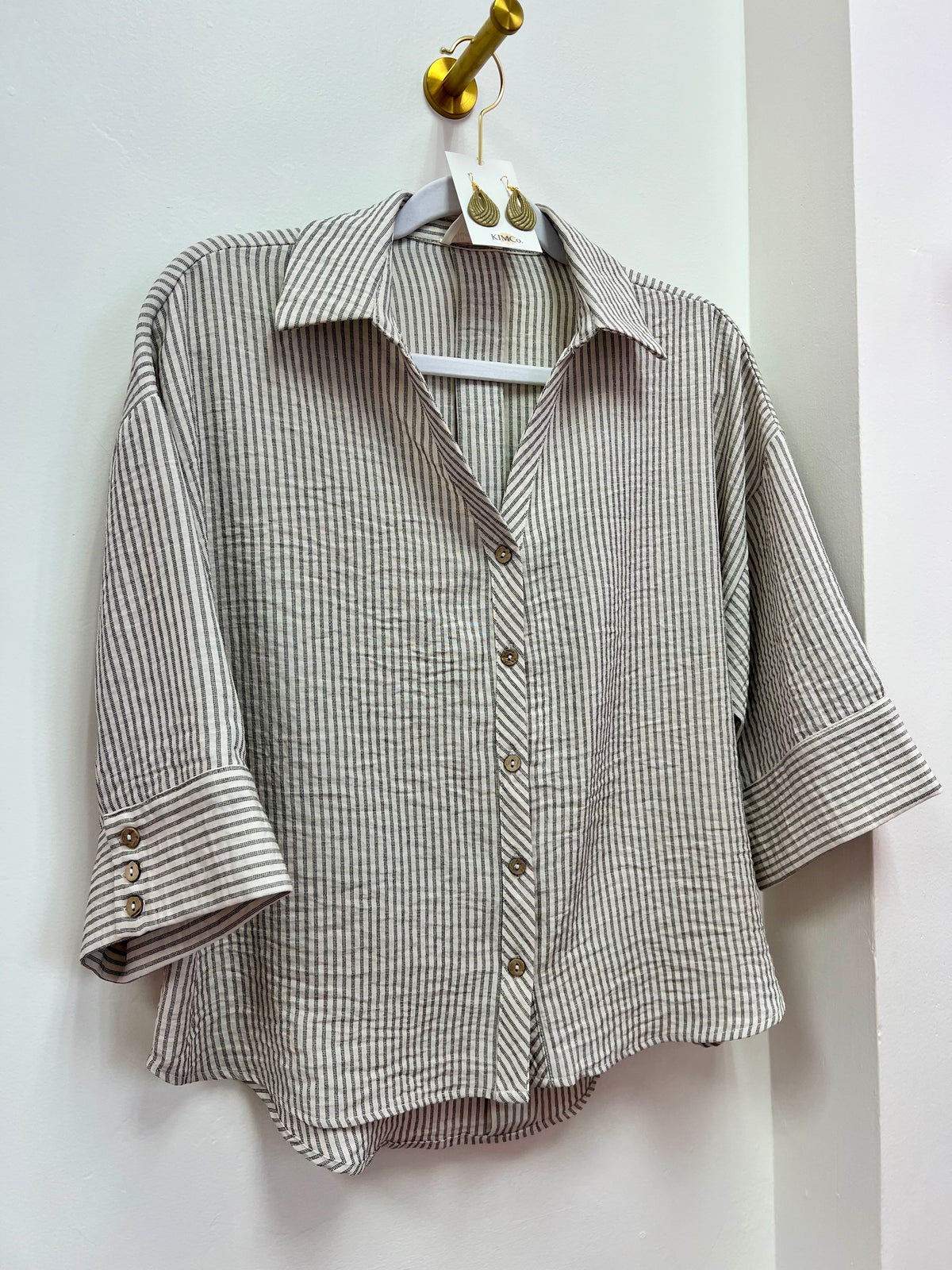 Natural Woven Button Down Shirt