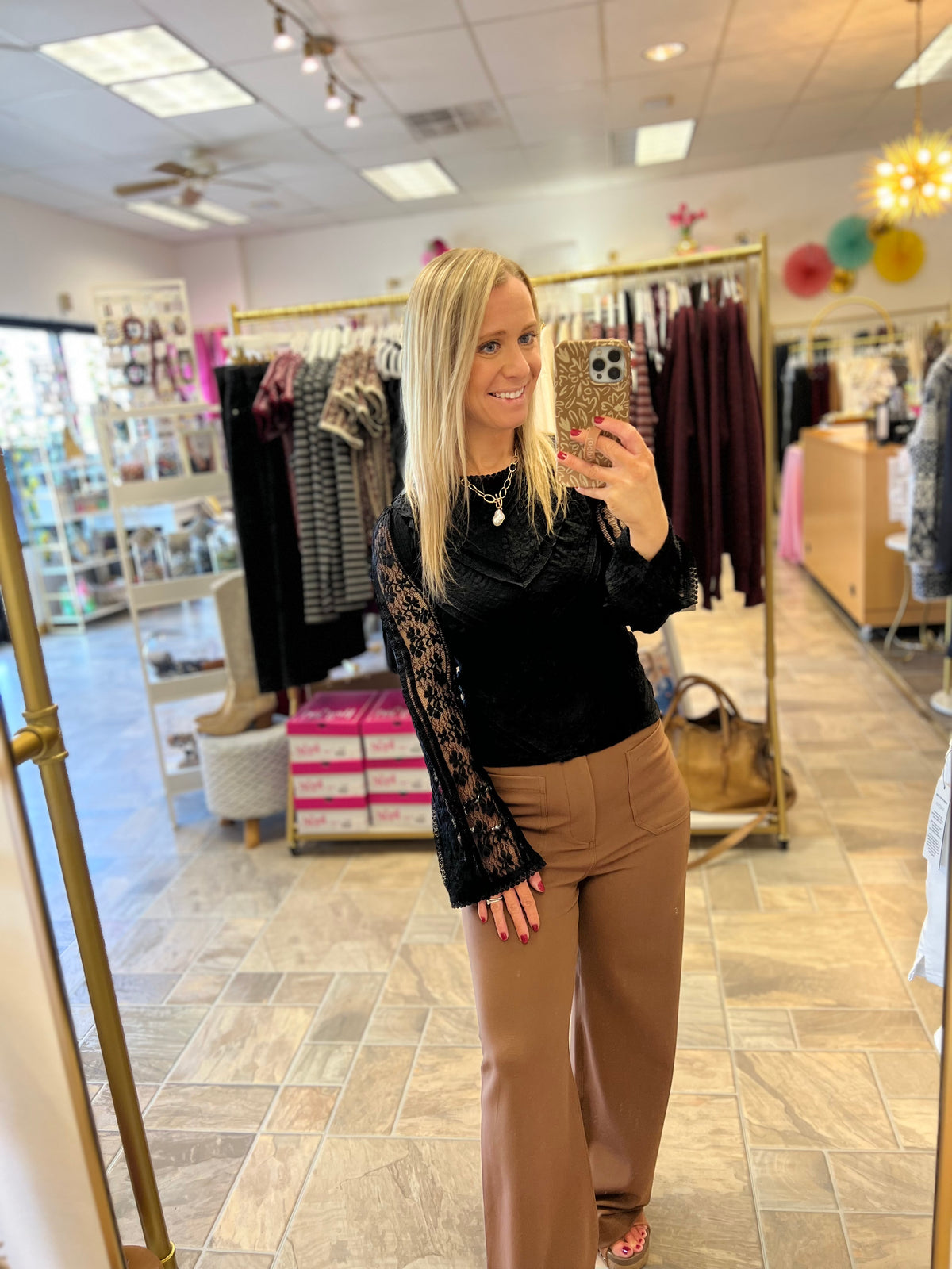 Black Lace Bell Sleeve Top