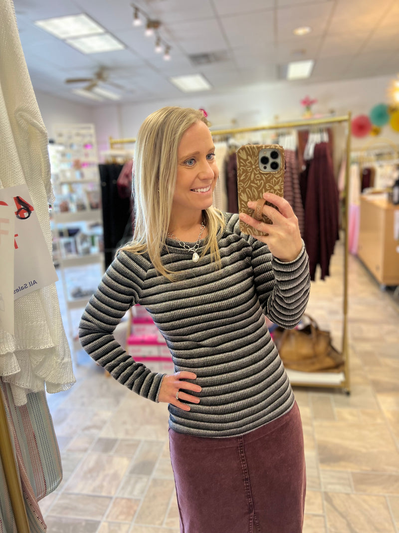 Raglan Striped Top - Black