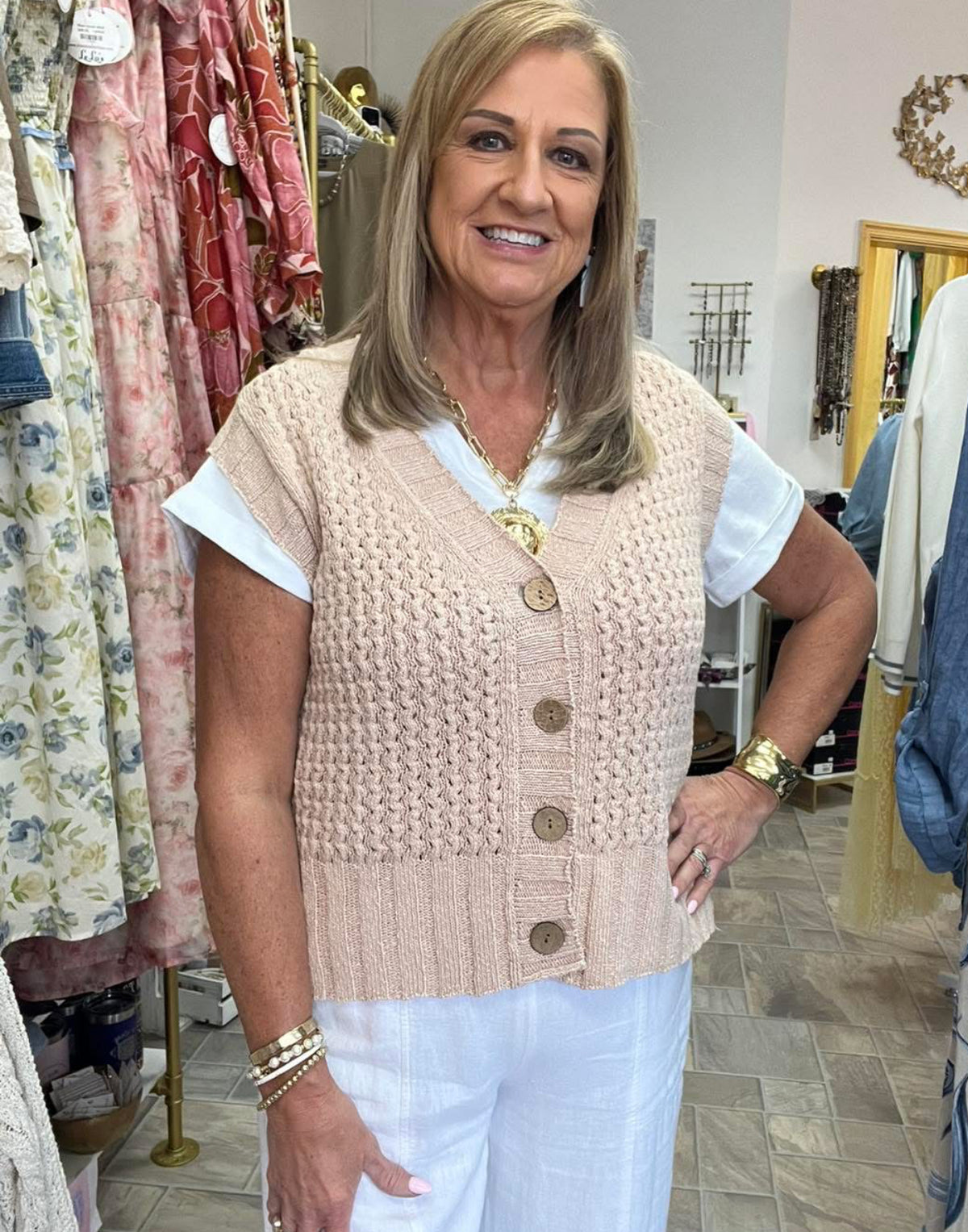 Sherwood Sweater Tank - Washed Sand Coral