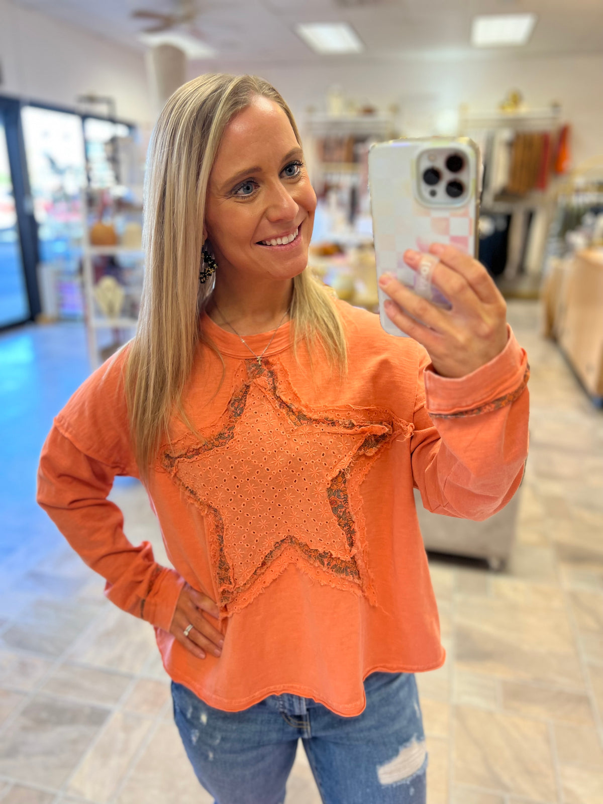 Star Patch Long Sleeve - Mineral Wash Coral