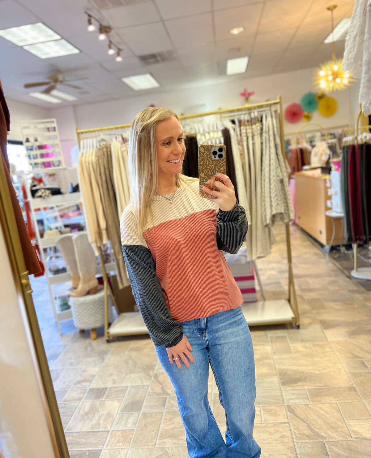 Rust Color Block Top