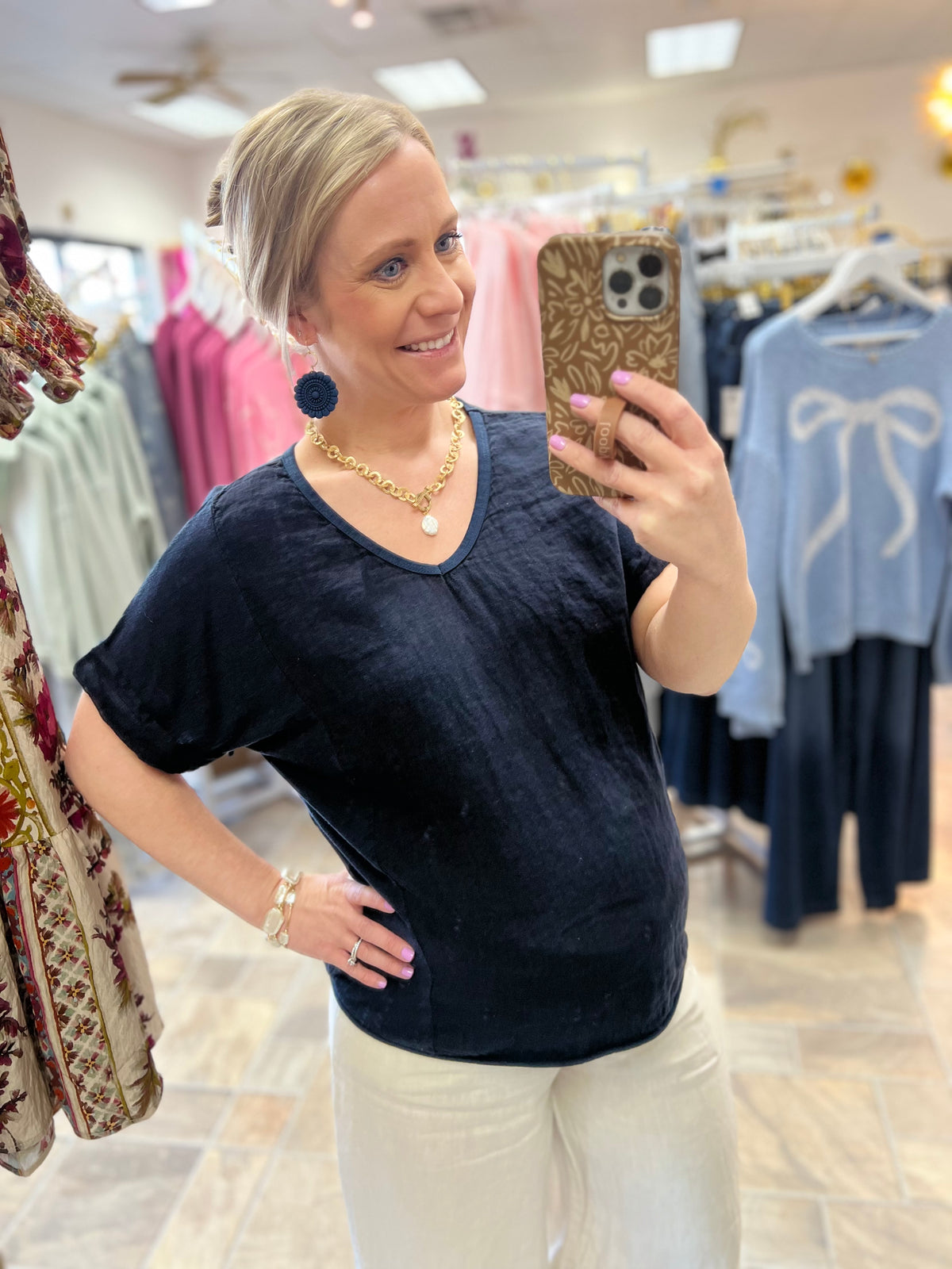 Tempo V-Neck Top - Navy