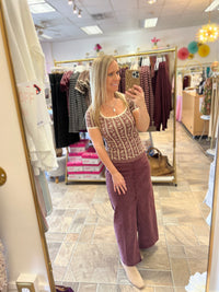 Lace Trimmed Floral Top - Eggplant