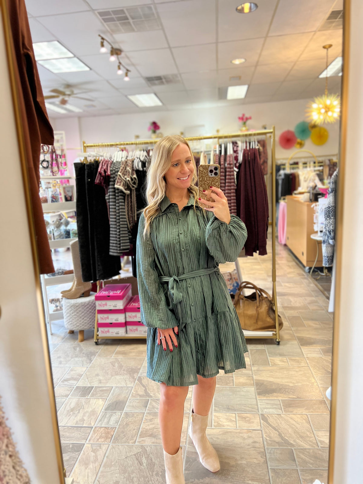 Crinkle Mini Dress With Waist Tie