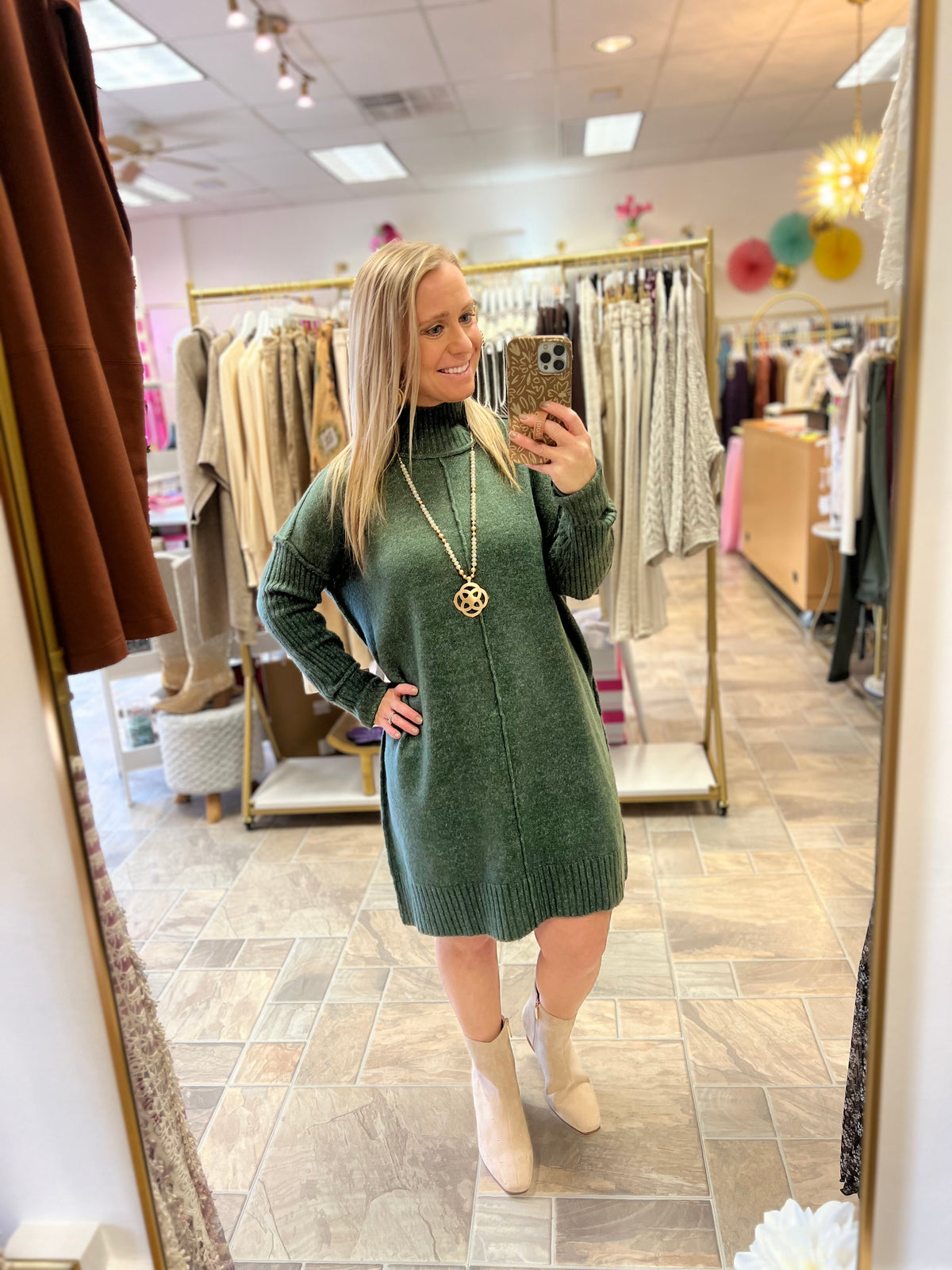 Turtleneck Sweater Dress - Olive