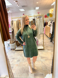 Turtleneck Sweater Dress - Olive