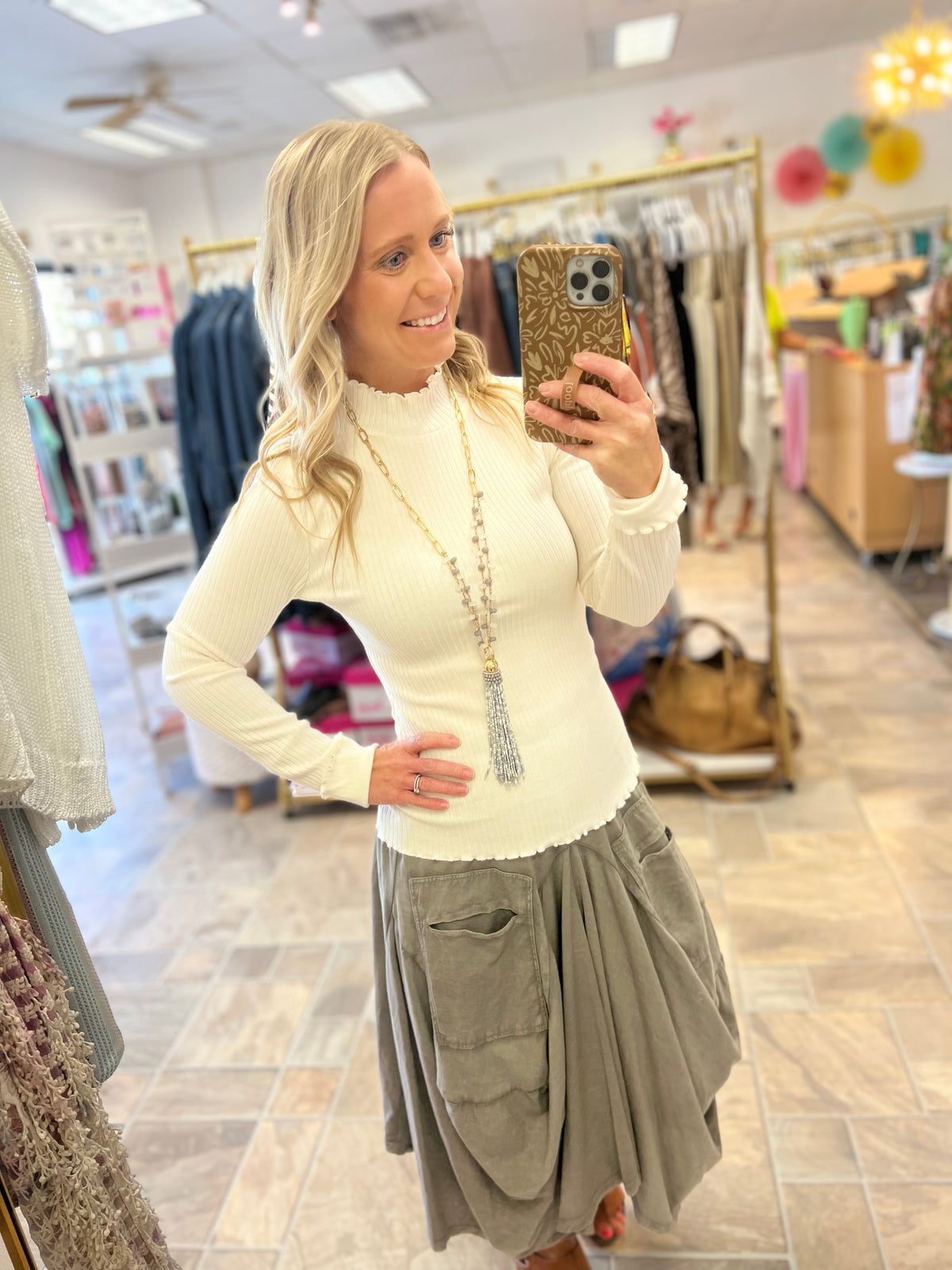 Ivory Ribbed Mock Neck