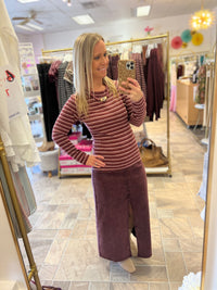 Raglan Striped Top - Burgundy