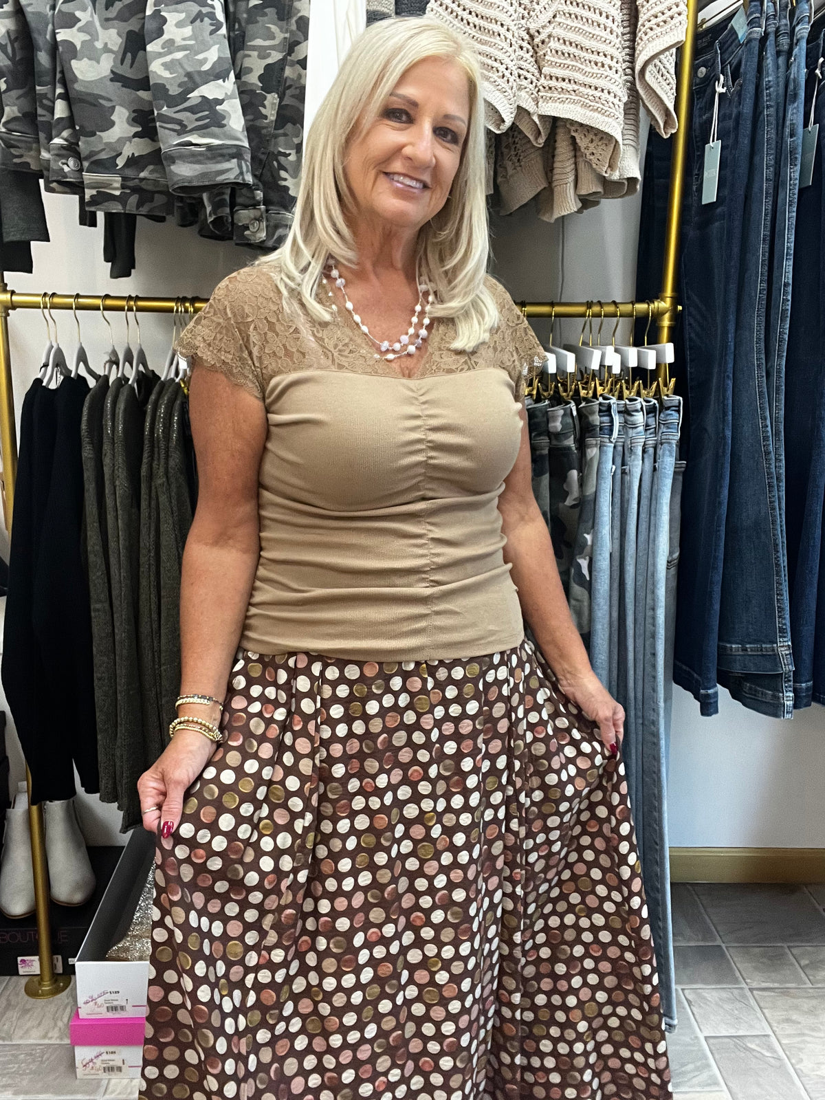 Brown Polka Dot Maxi Skirt