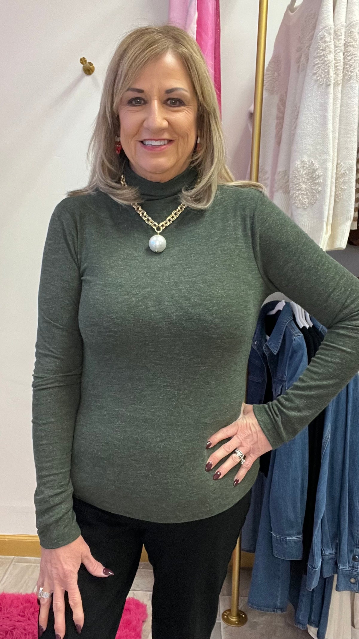 Sapphire Green Mock Neck Top