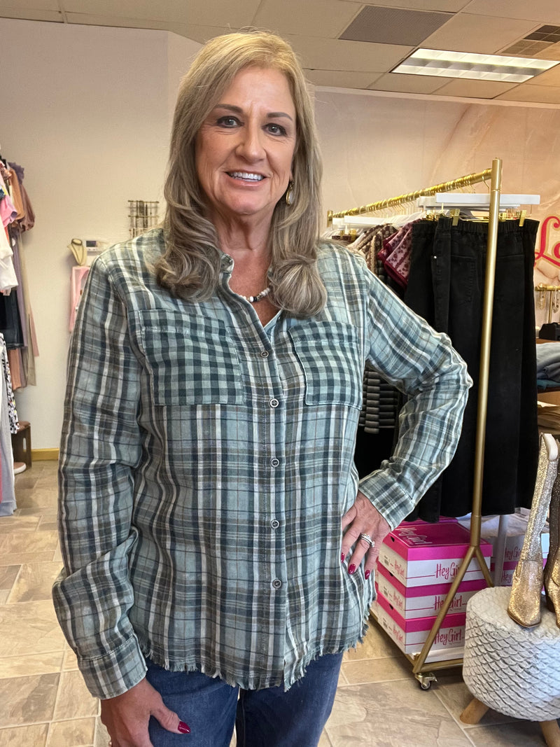 Washed Green Plaid Shirt