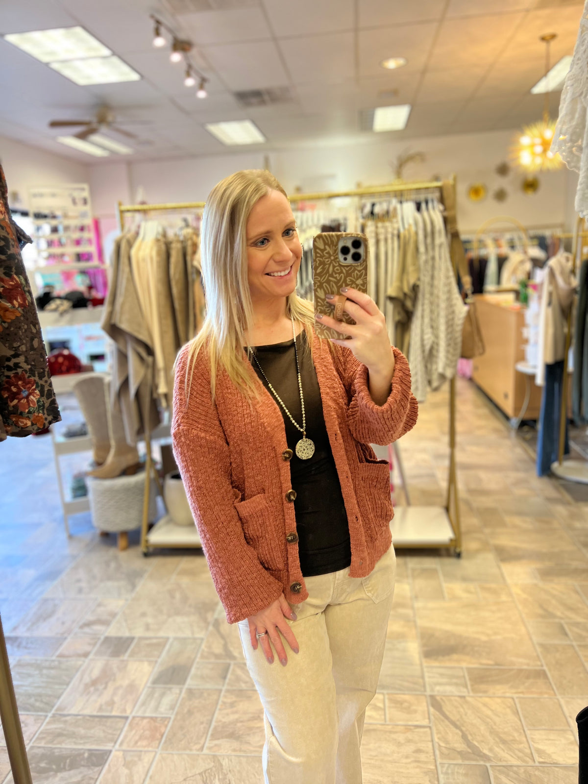 Slouchy Sweater Cardigan - Terracotta