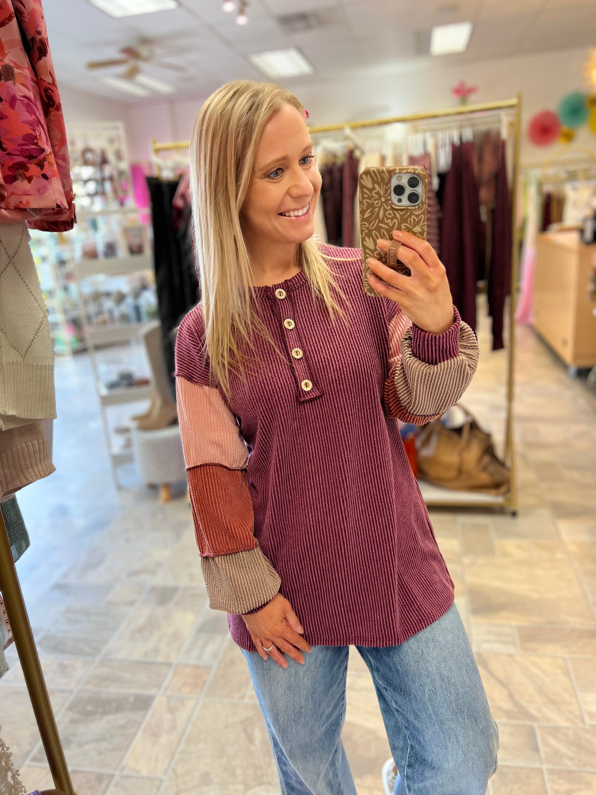 Burgundy Colorblock Top
