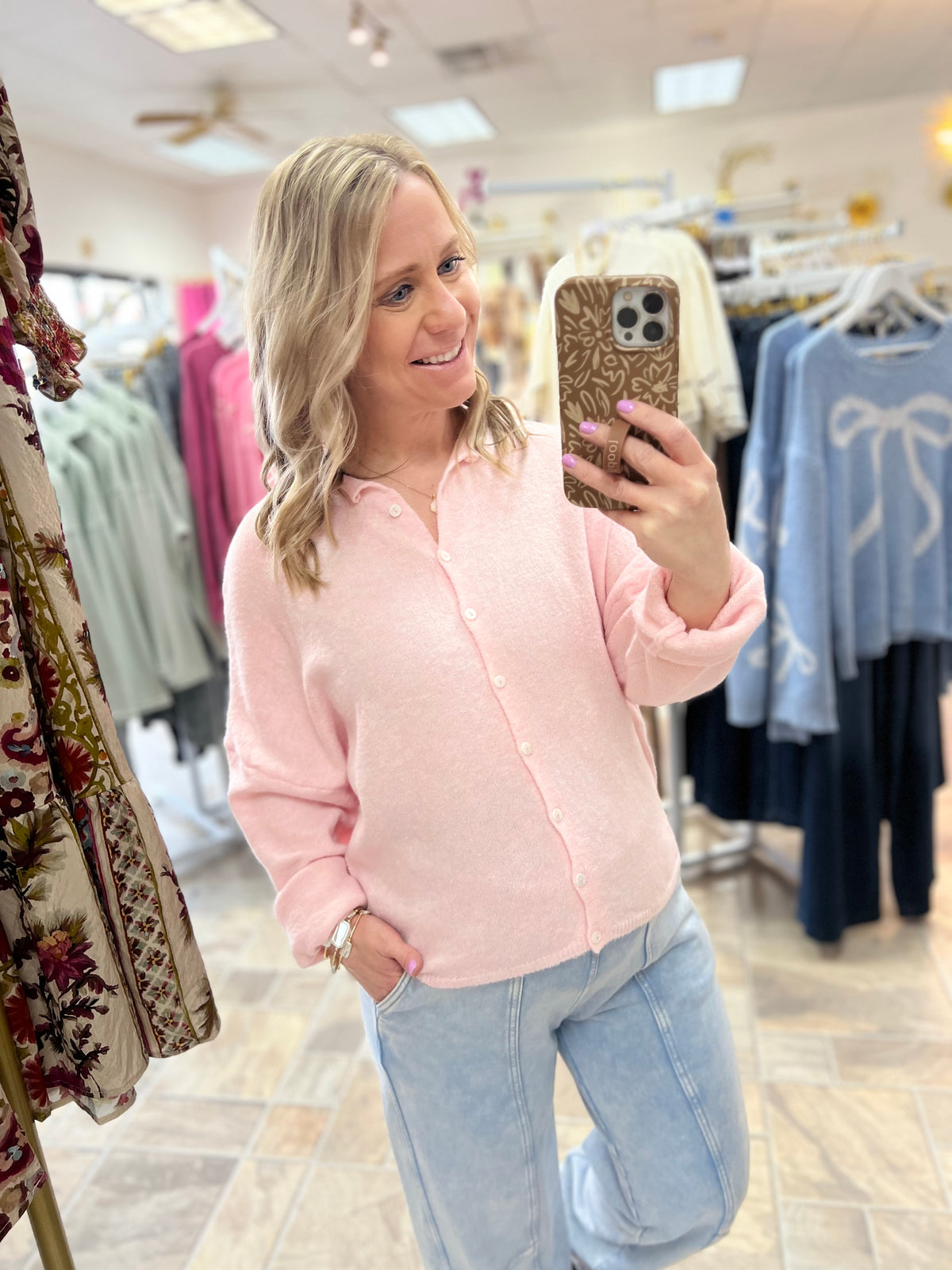 Pink Button Down Cardigan