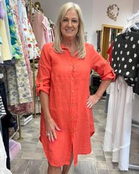 Coral Button Dress