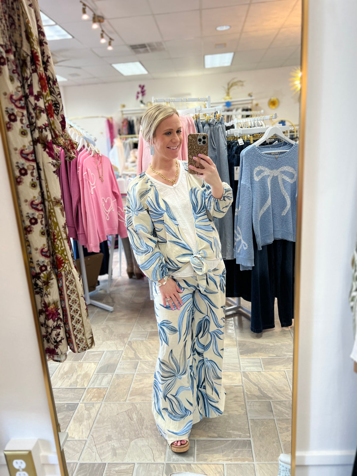 Palazzo Pants - Beige Print