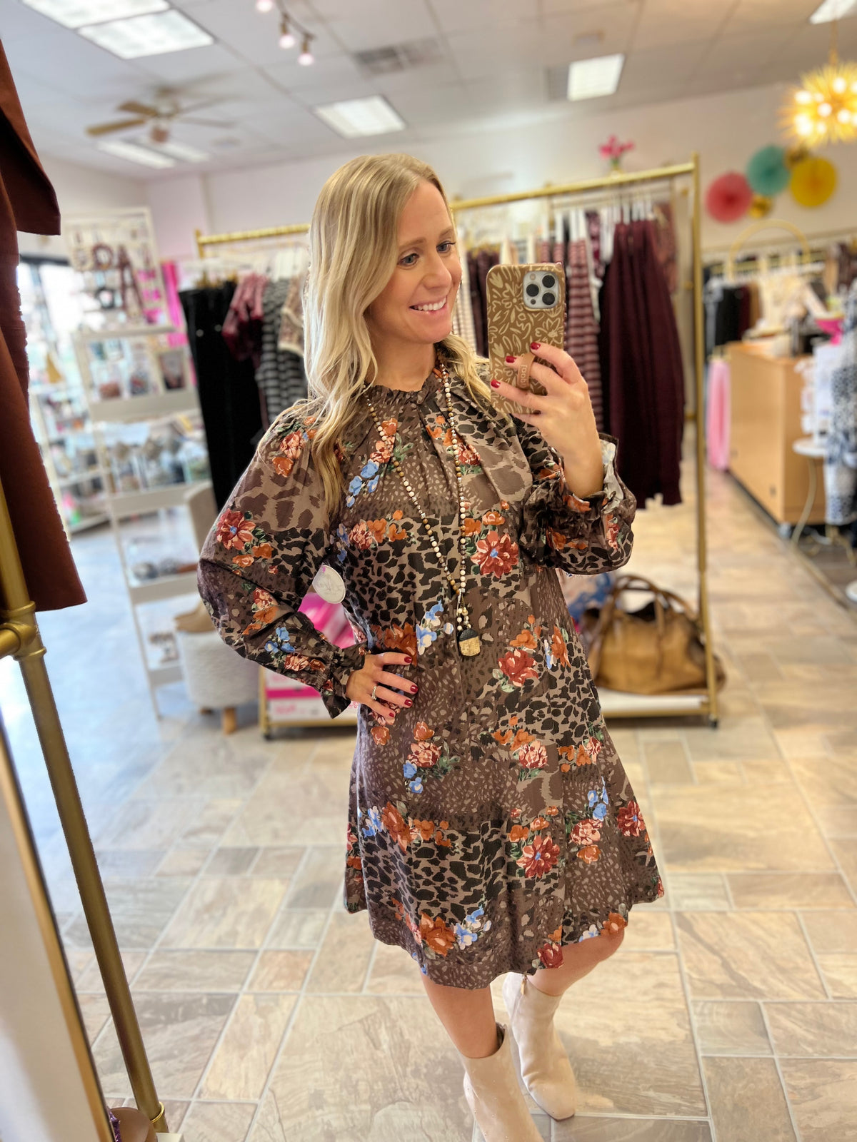 Mixed Print Mini Dress