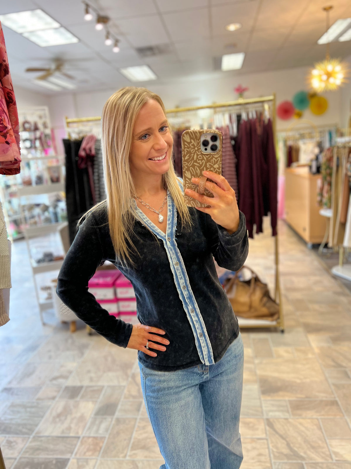 Black Rib Button Down