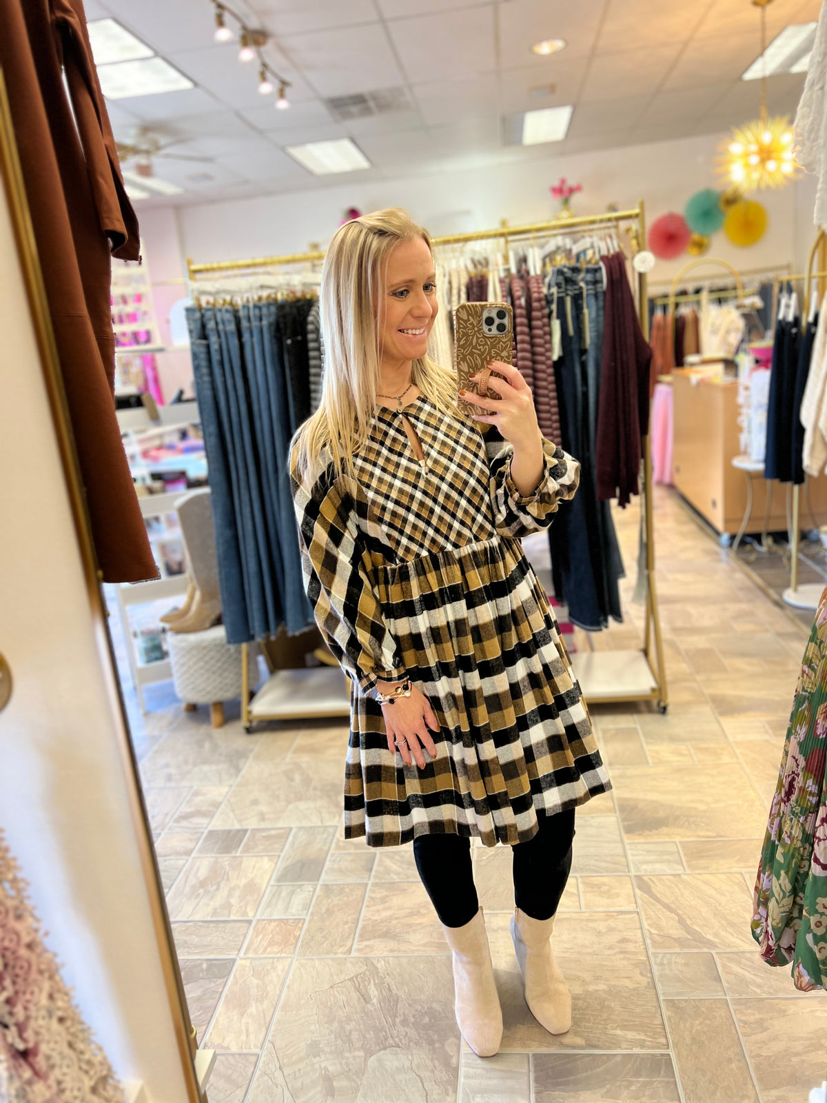 Plaid Babydoll Mini Dress