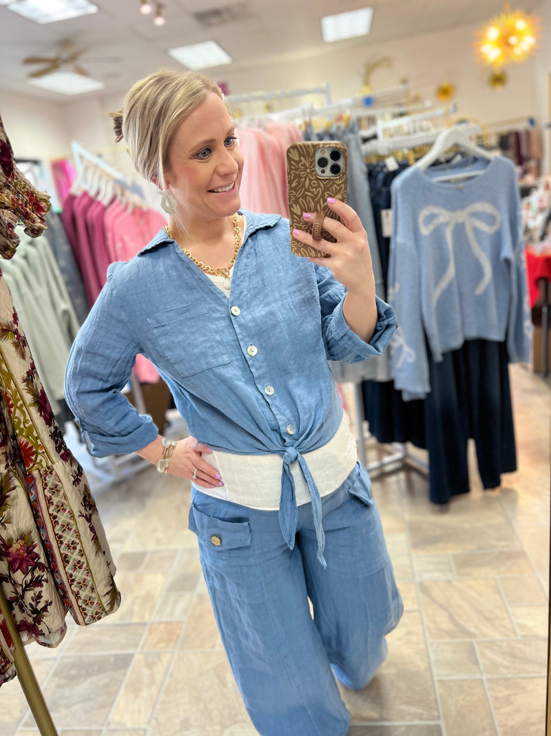 Tie Front Top - Blue