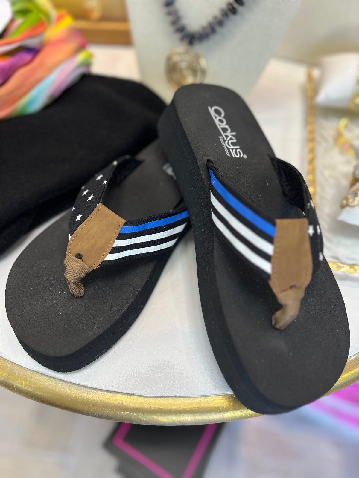 Corky's Liberty Flip Flop - Black With Blue