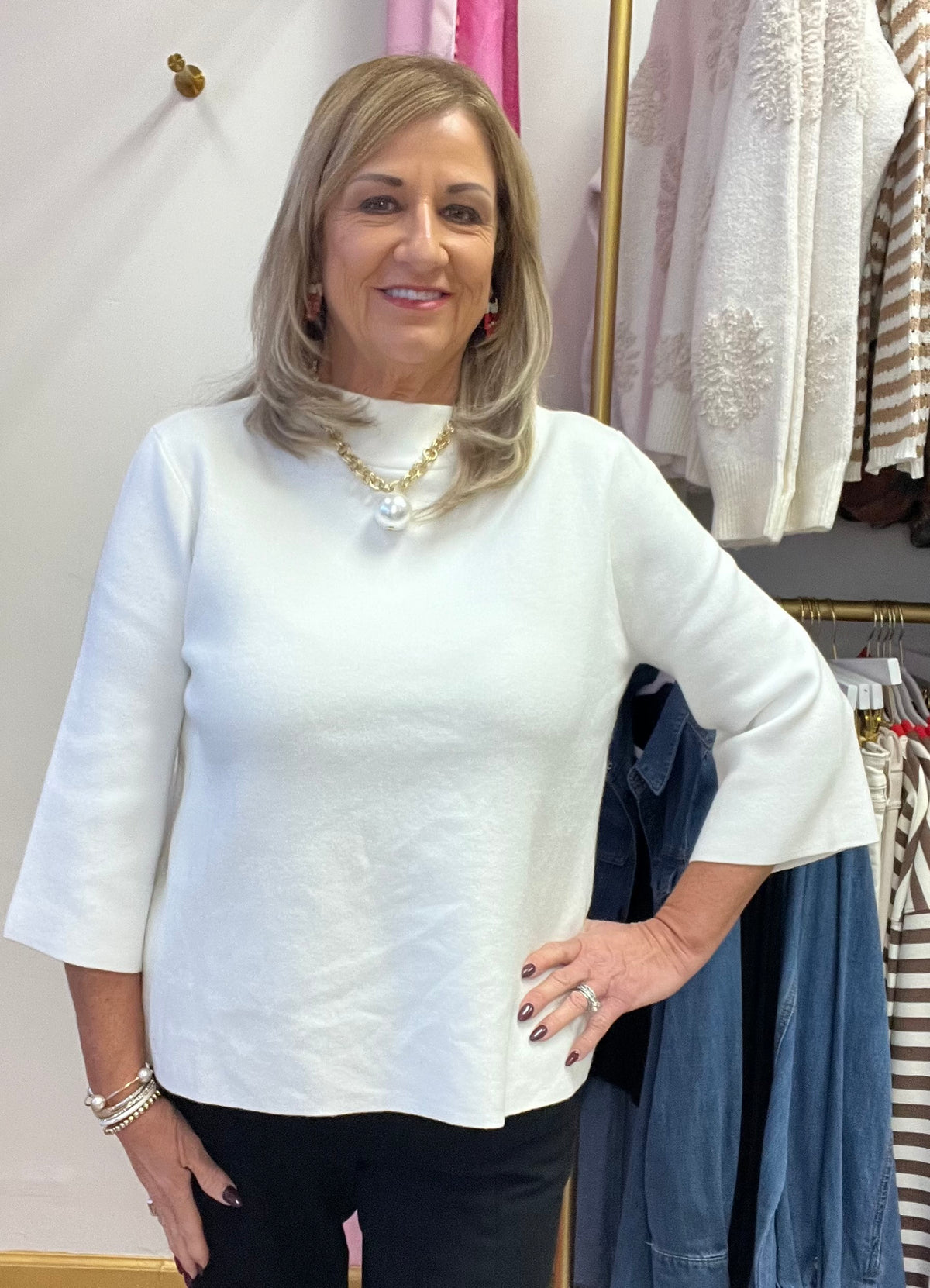 Mock Neck Bell Sleeve - Cream