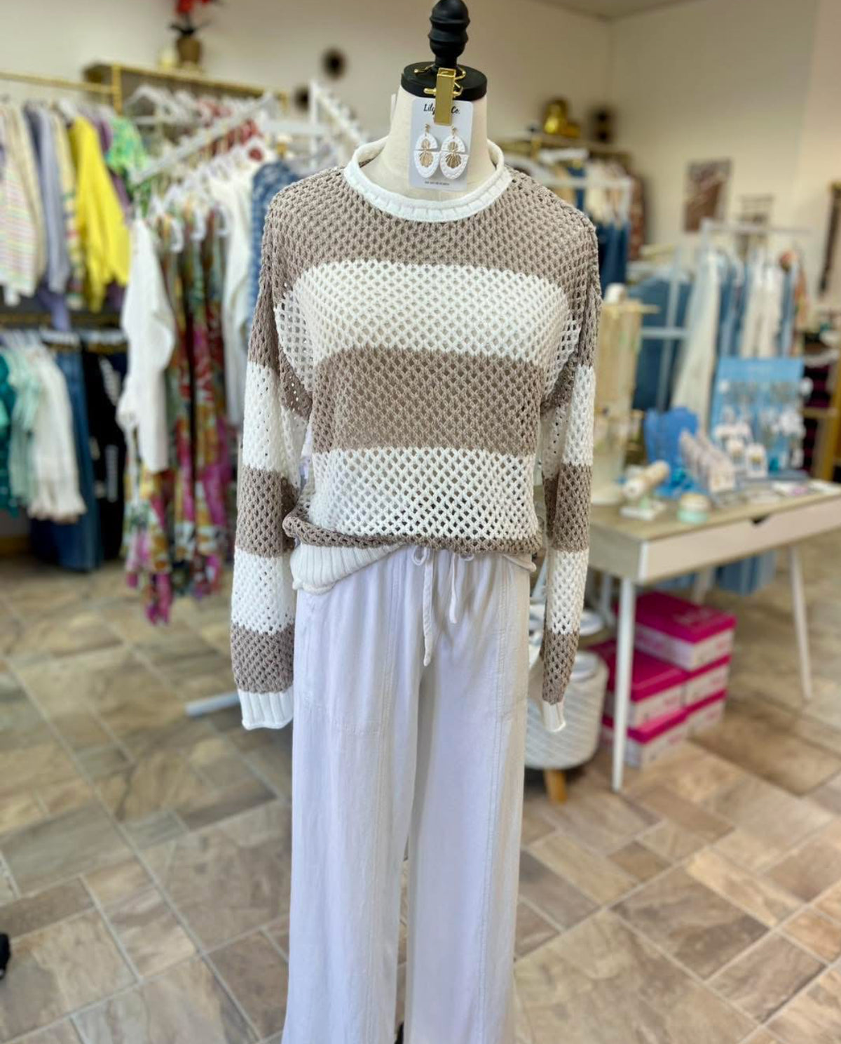 Floriana Sweater - Taupe/Cream