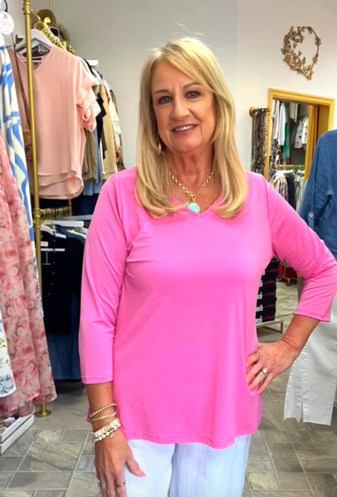 Classic V-Neck Top - Pink