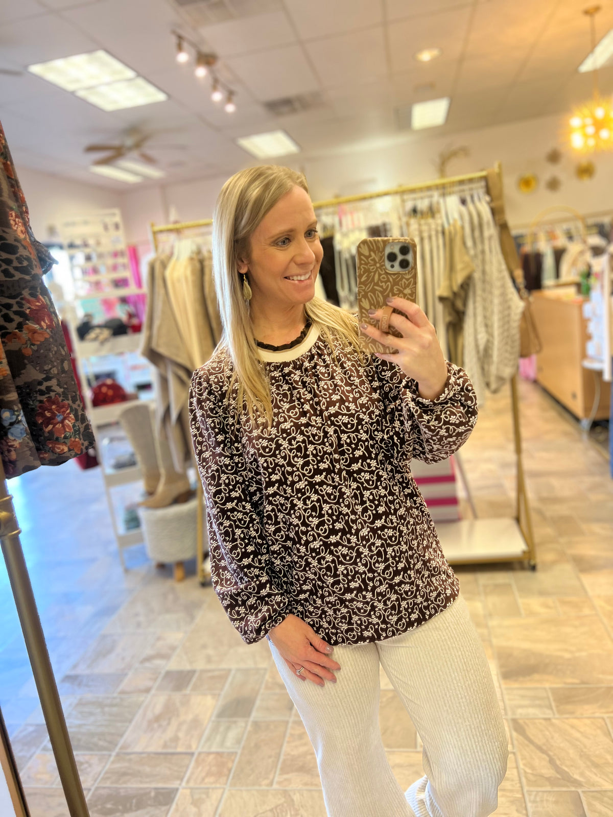 Floral Vine Blouse - Cocoa