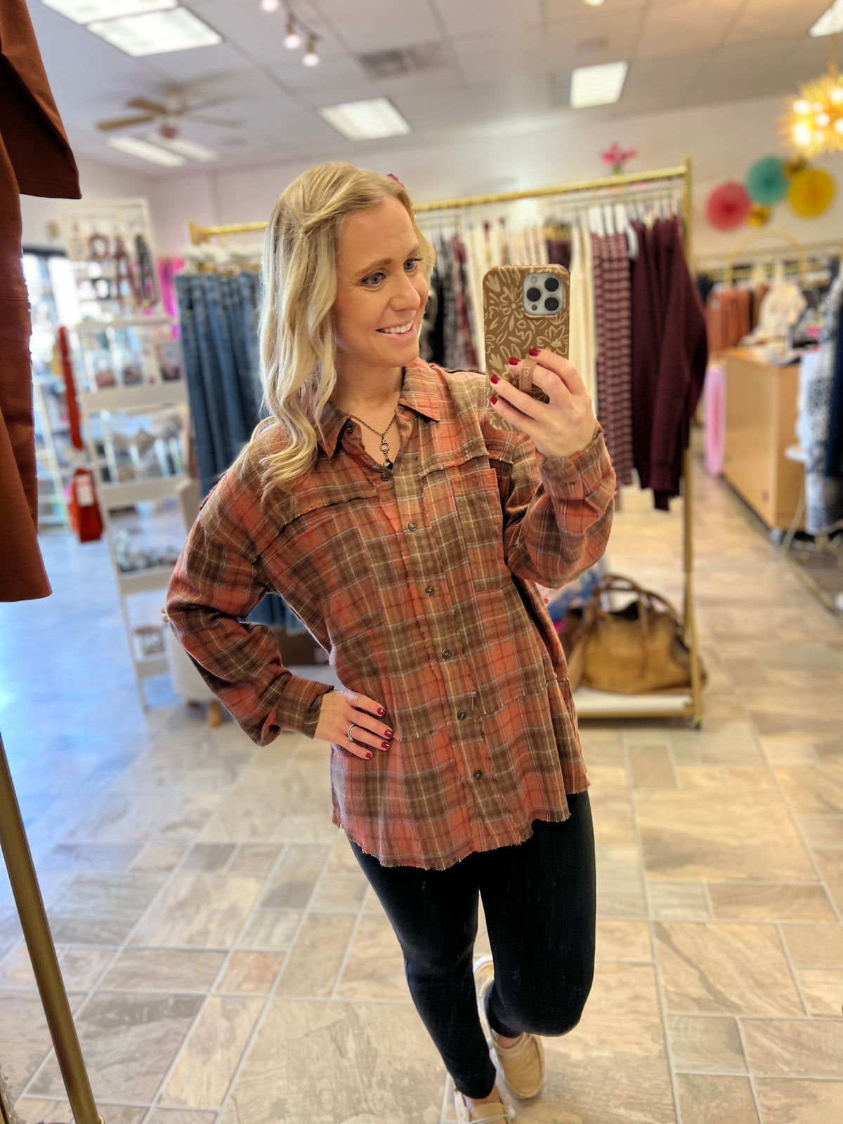 Rust Plaid Button Down