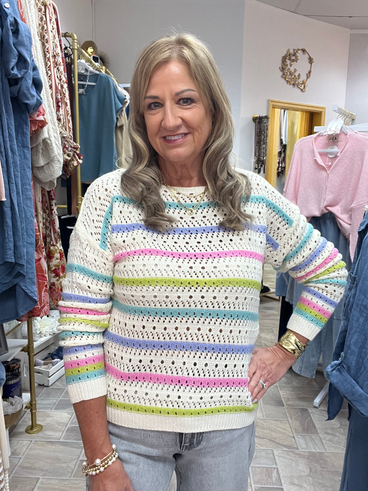 Stripe Open Knit Sweater