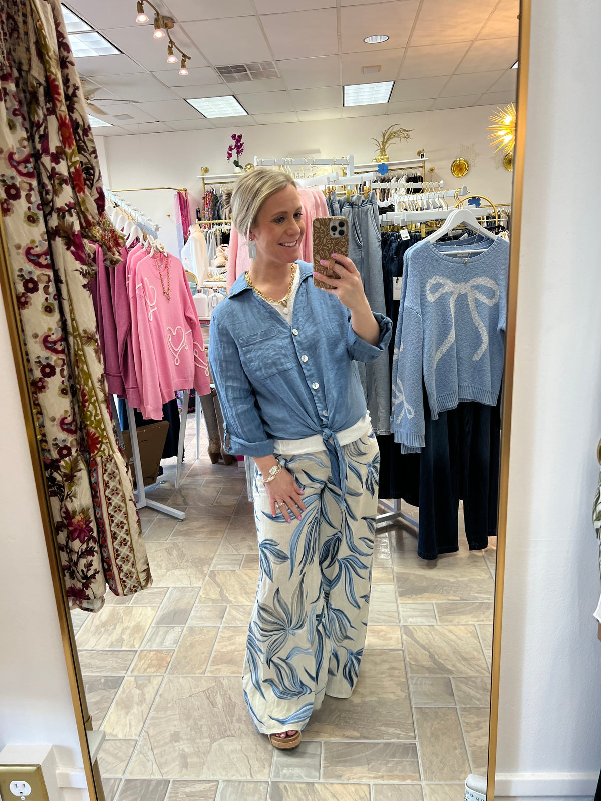 Palazzo Pants - Beige Print