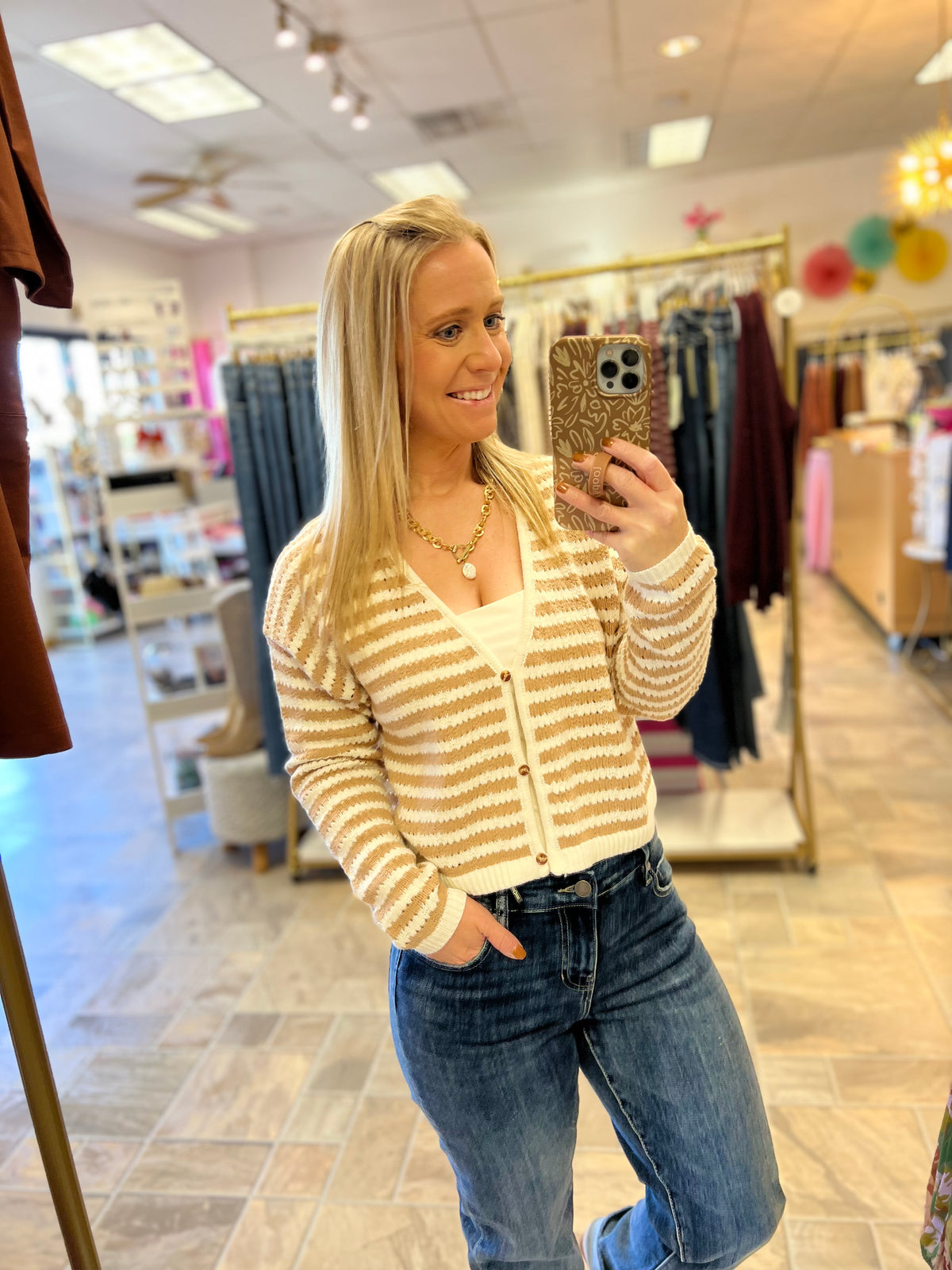 Tan/White Crochet Cardigan