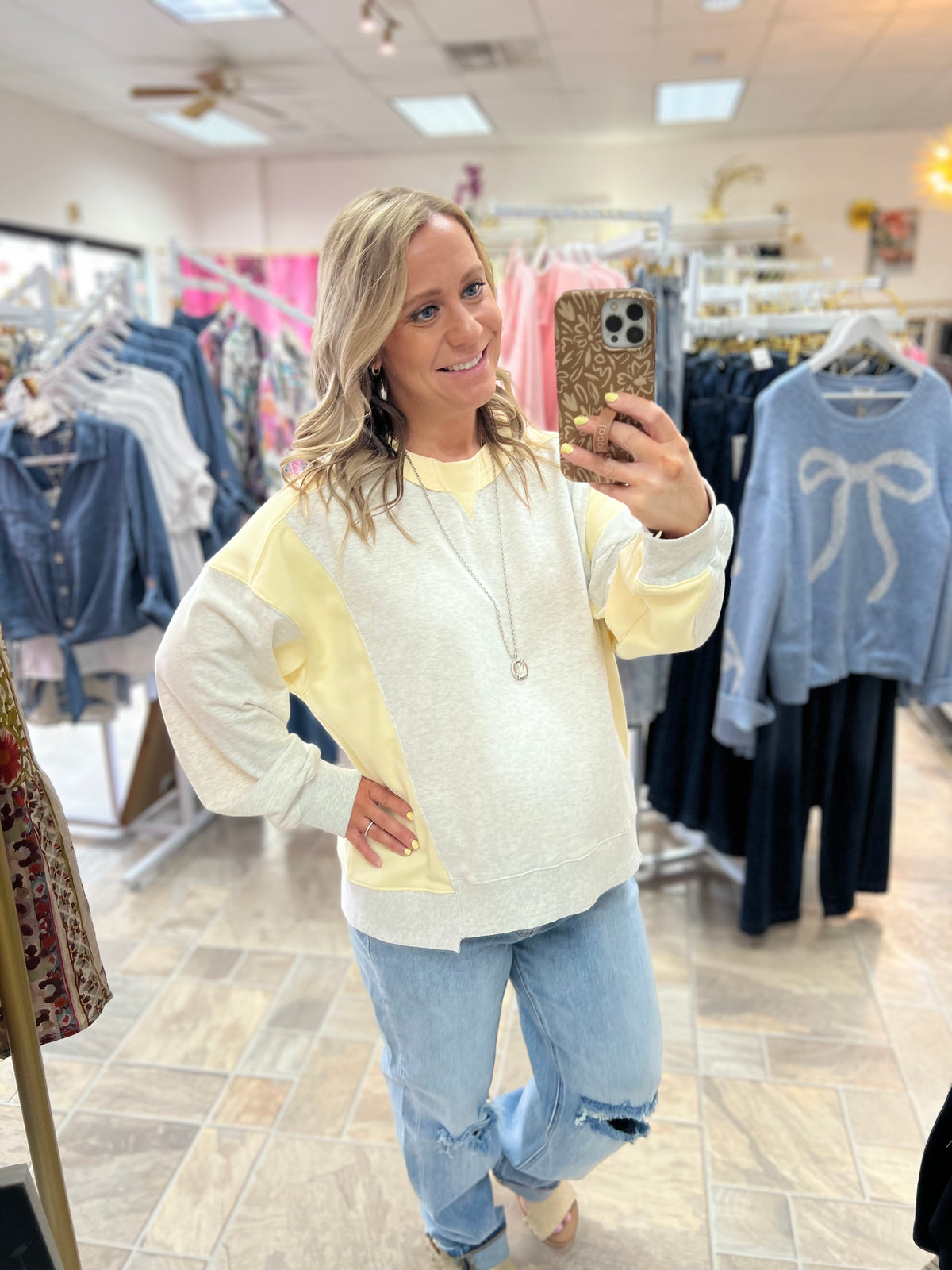 Colorblock Sweatshirt - Grey & Yellow