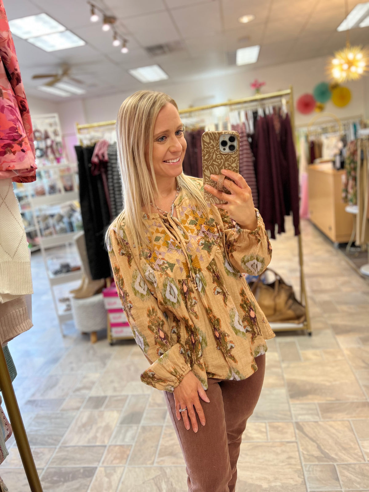 Latte Embroidered Peasant Top