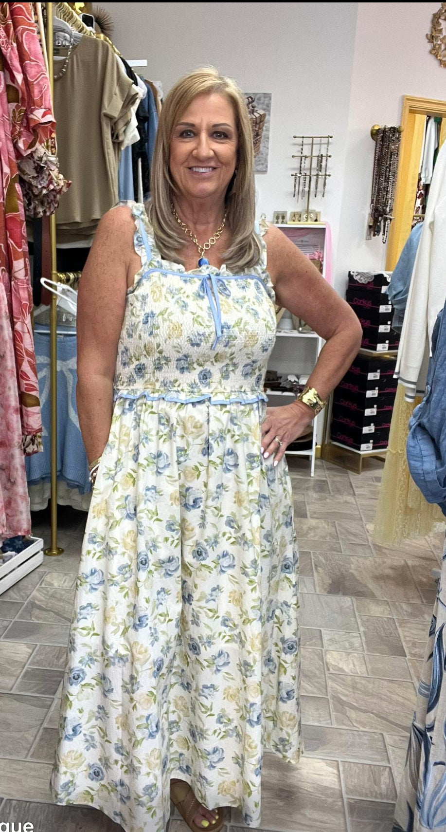 Blue Floral Midi Dress